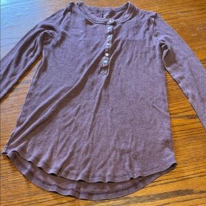 Aerie Real Soft Henley in Brown Long Sleeve Ribbed Pajama Top Sleep Shirt S/P